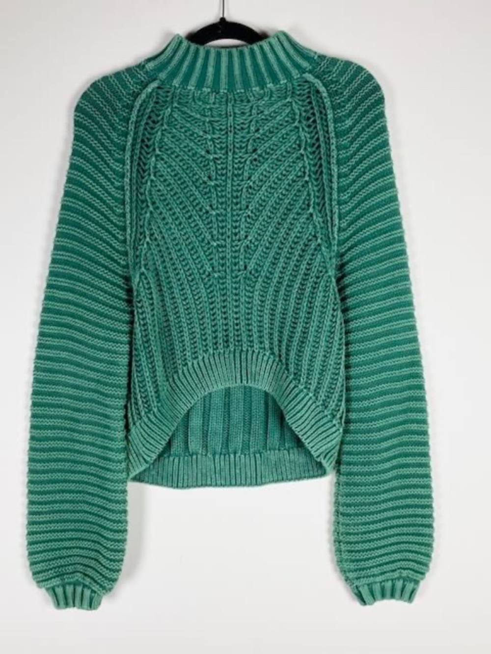 Free People Sweetheart Cotton Chunky Knit Cotton Mock Neck Sweater Botany Green